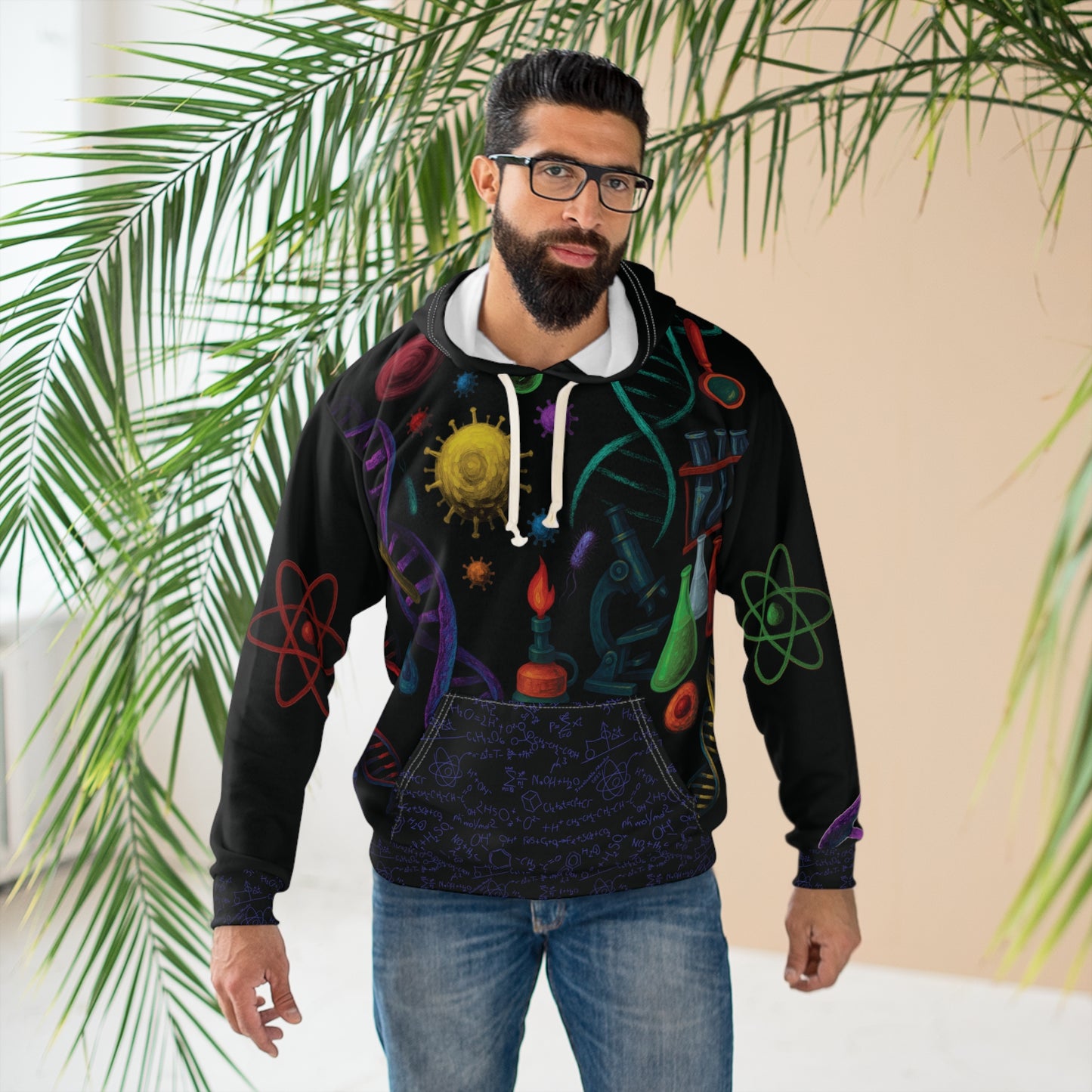 Artistic DNA Science Theme Unisex Pullover Hoodie, Ideal for Science Lovers, Gifts for Students - ALL Over Print