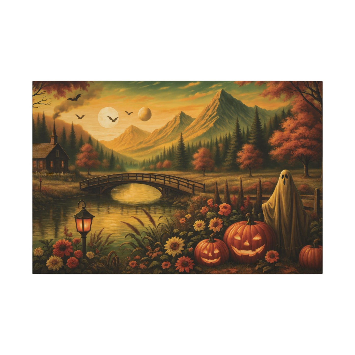 Ghost in the Garden – Autumn Halloween Landscape Canvas Print