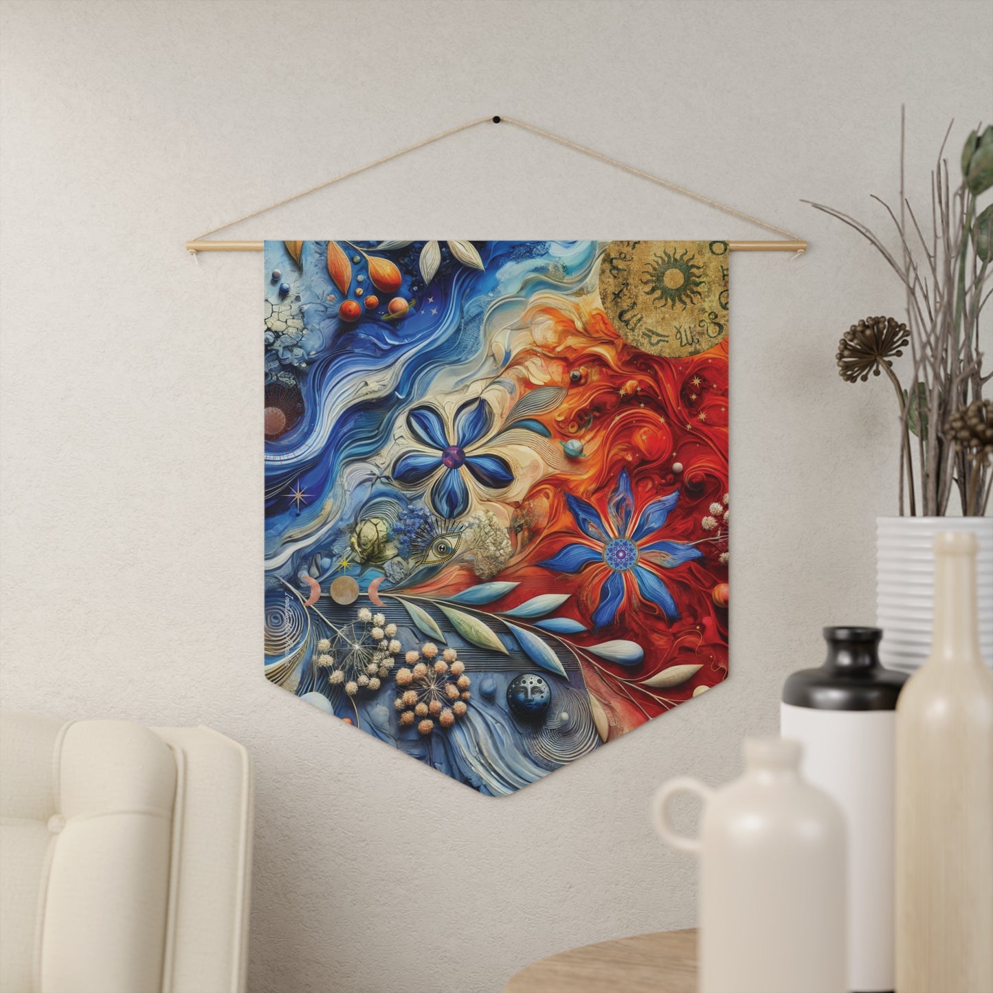 Celestial Nature Wall Banner β Surreal Botanical Pennant | Mystical Canvas Tapestry Decor