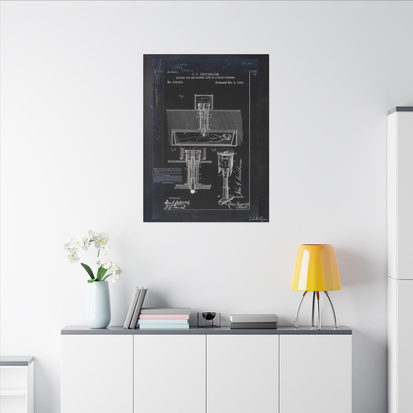Safety Coffin Patent Print (1882) β Gothic Blueprint Canvas Wall Art