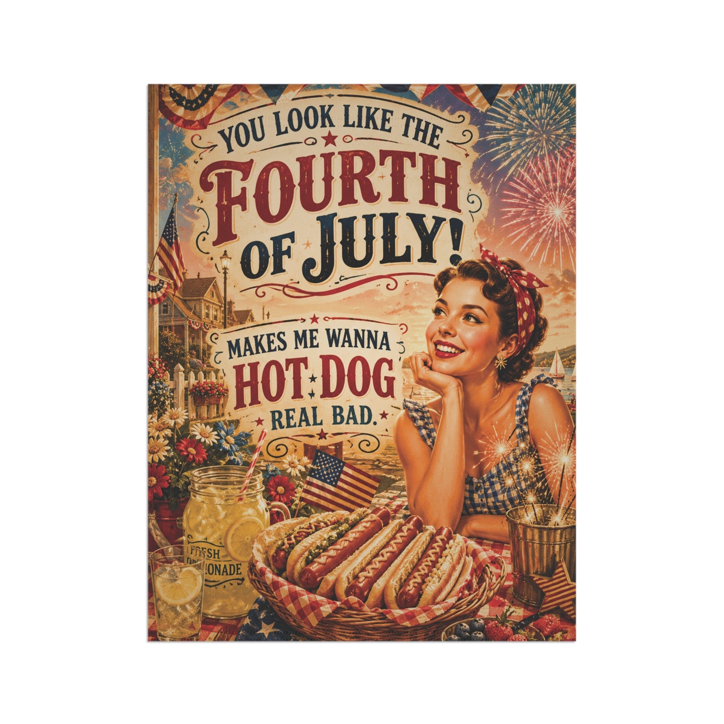 4th of July Garden Banner or House Flag You Look Like the 4th of July! Makes Me Wanna Hot Dog Real Bad