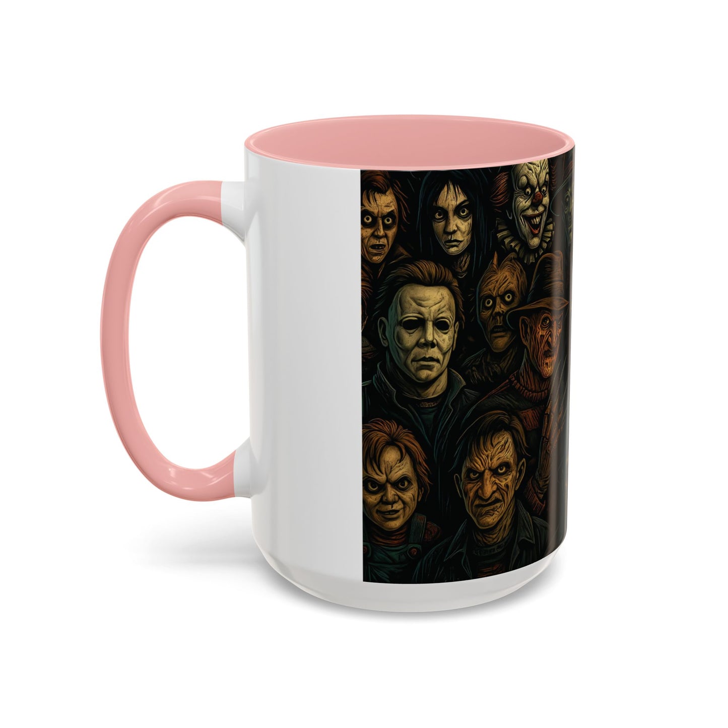 Horror Villain Collage Mug – 15oz & 11oz Ceramic Coffee Mug – Slasher Icons Halloween Gift – Goth Horrorcore Kitchen Decor