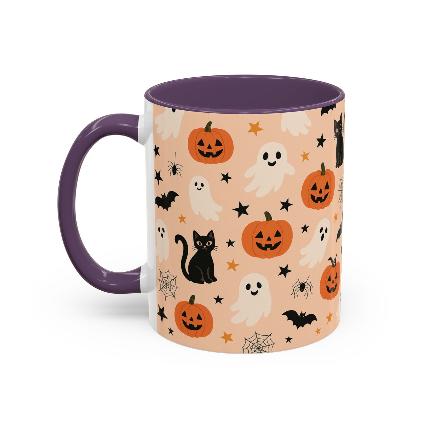 Halloween Color Accent Mug β Ghosts, Pumpkins & Black Cats, Fall Coffee Cup (11oz & 15oz) β Boutique Spooky Season Drinkware
