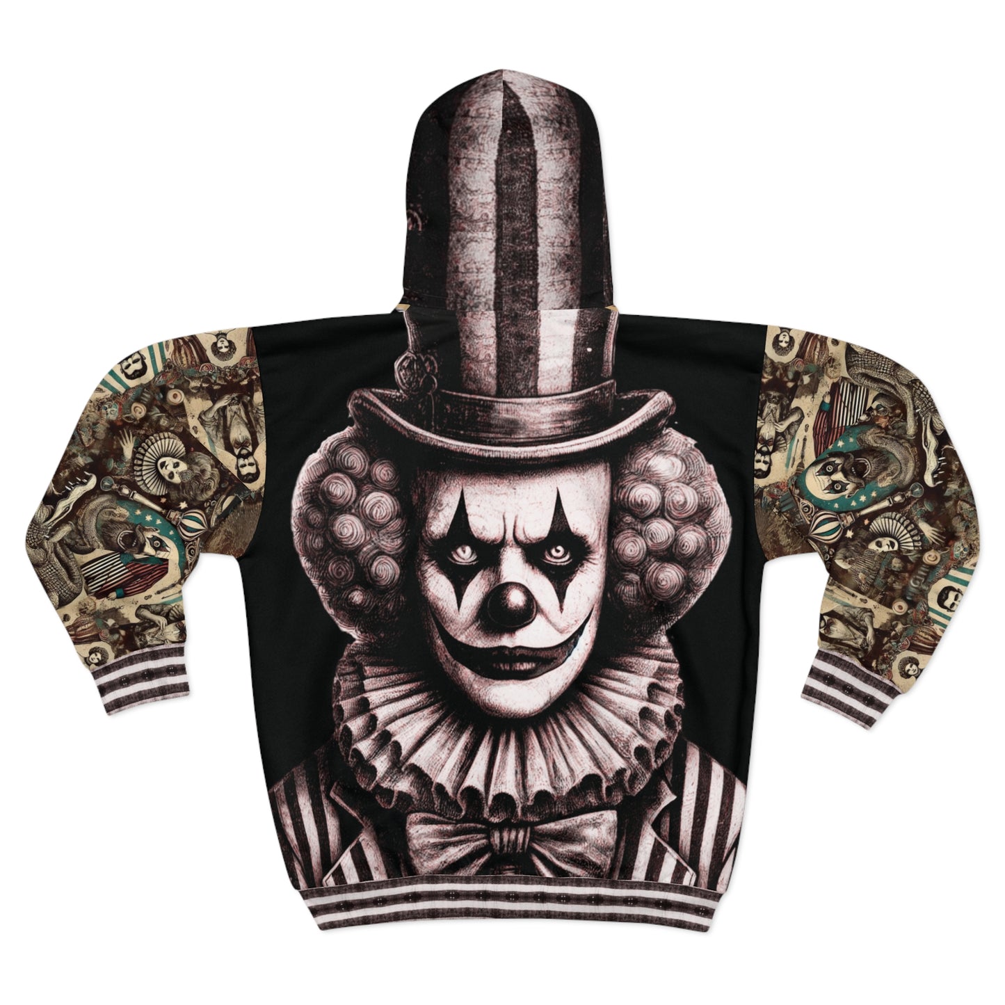 Unisex All-Over Print Zip-Up Hoodie - Gothic Vintage Aesthetic Circus + CreepyClown Design