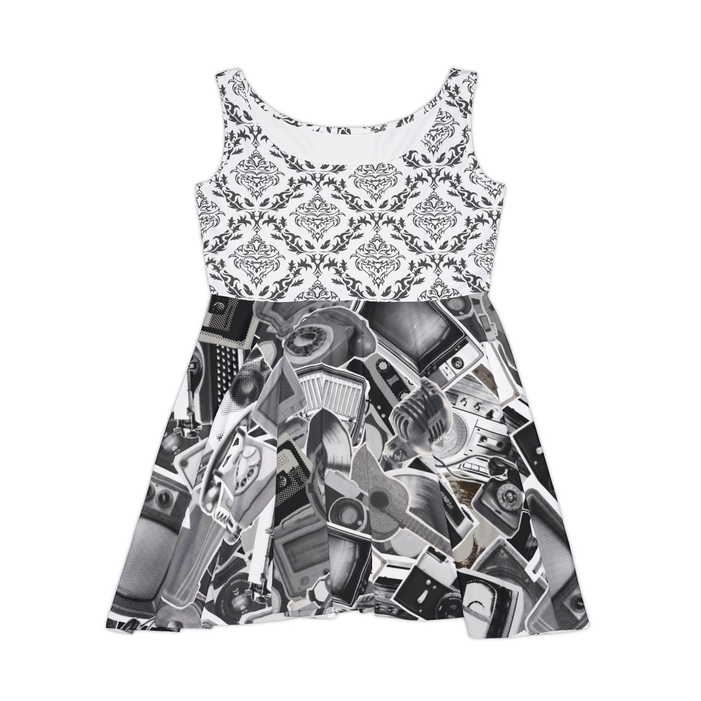 πΊ Dead Airwaves Skater Dress β Damask Meets Tech Graveyard