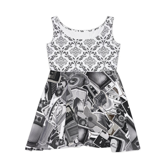 📺 Dead Airwaves Skater Dress – Damask Meets Tech Graveyard