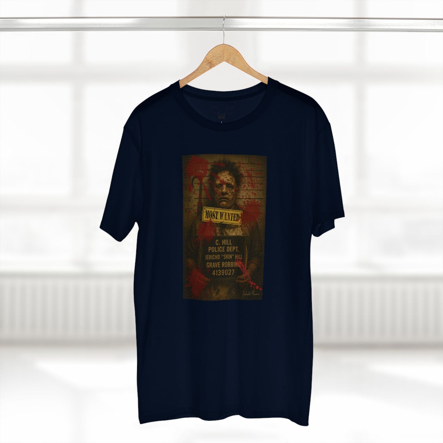 Leatherface Mugshot T-Shirt – Premium AS Colour 5001 Horror Tee