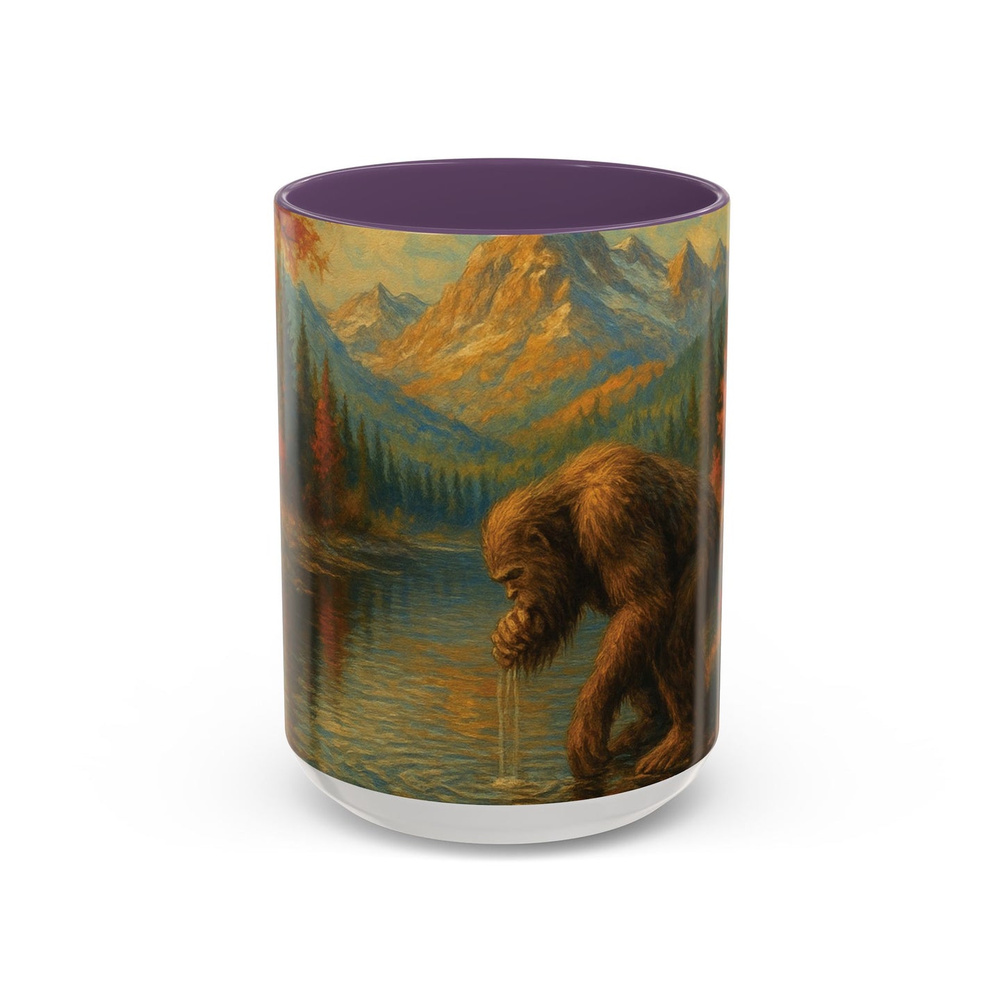 Bigfoot River Scene Mug | Autumn Wilderness Accent Coffee Mug (11oz/15oz)