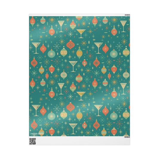 Atomic Christmas Cocktail – Mid-Century Holiday Wrapping Paper, Retro Martini Gift Wrap, 30" Roll (Matte/Gloss)
