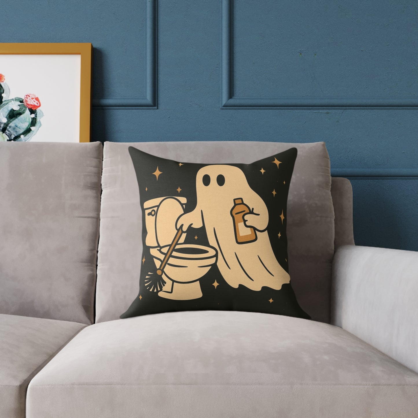 Ghost Cleaning Crew Canvas Throw Pillow β Spooky Chores Collection