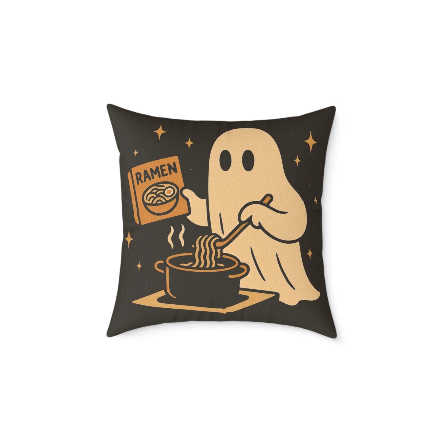 Ghost Making Ramen Canvas Throw Pillow β Spooky Chores Collection