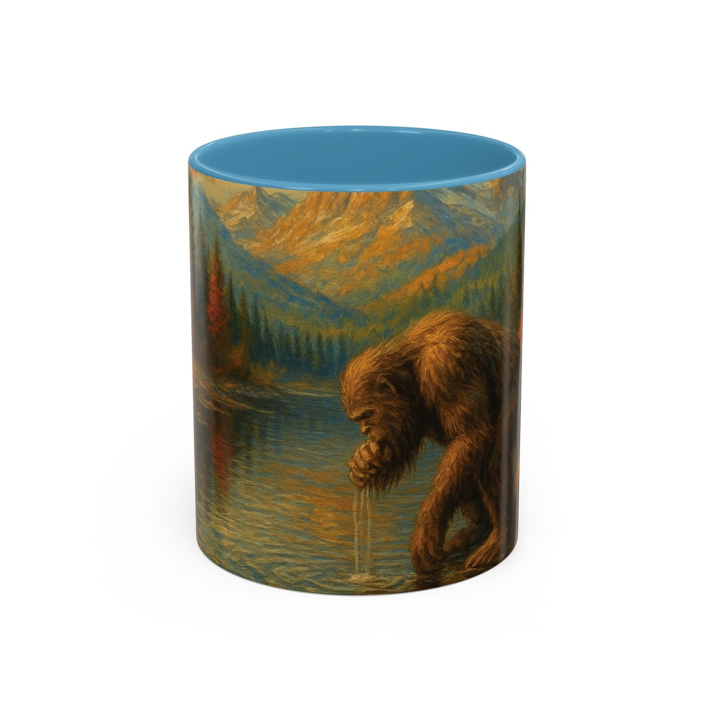 Bigfoot River Scene Mug | Autumn Wilderness Accent Coffee Mug (11oz/15oz)