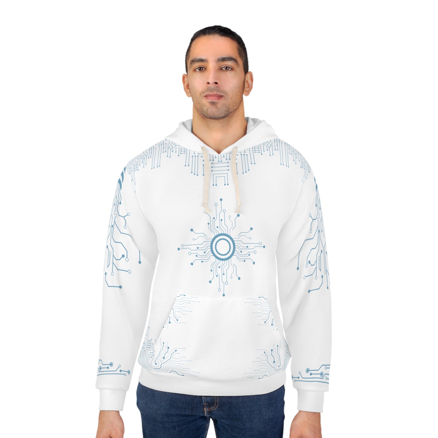 Unisex Tech Circuit-Core Pullover Hoodie - Futuristic Design for Comfort & Style
