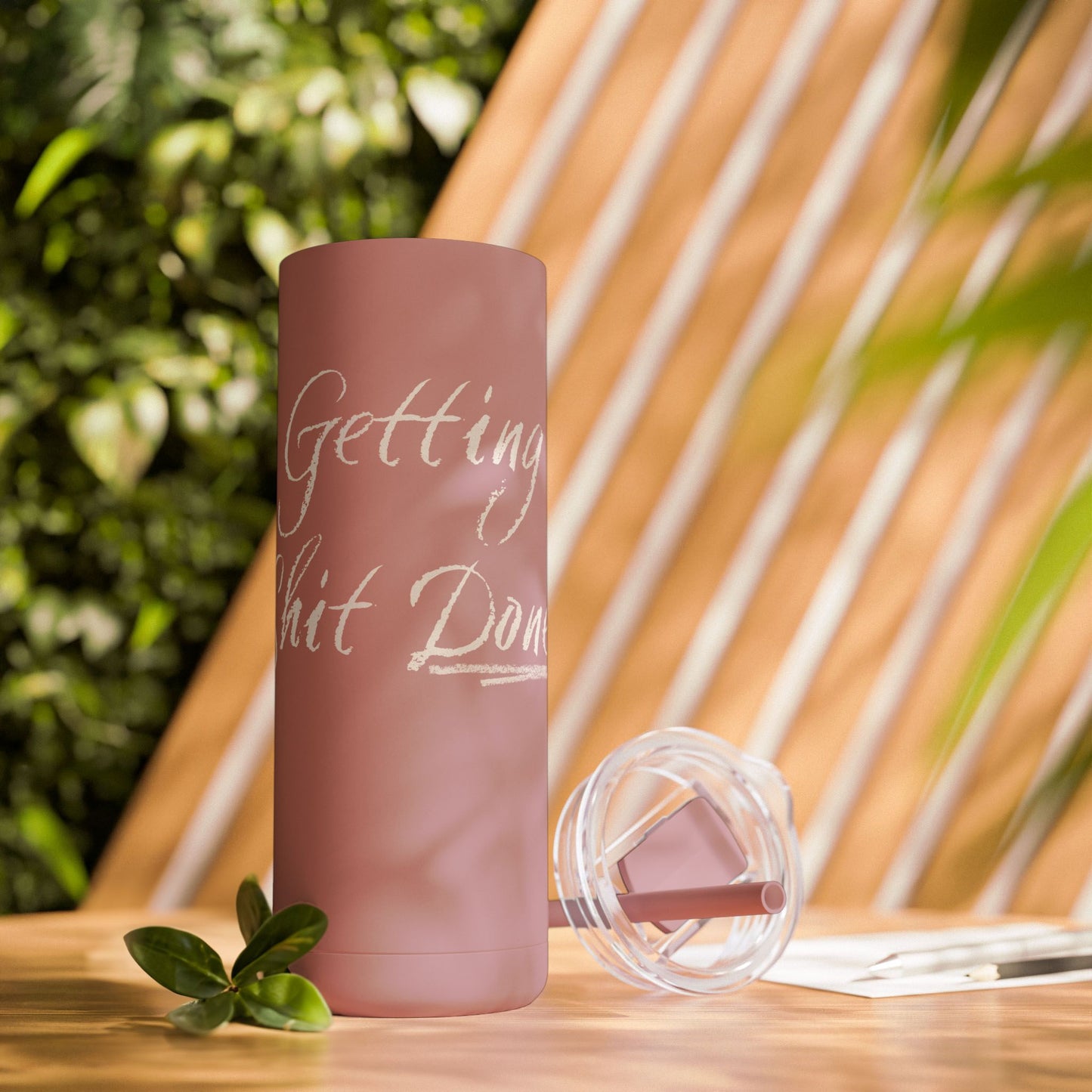 “Getting Shit Done” Matte Tumbler – 20oz Maars Skinny Tumbler with Straw | Chalk Script Hydration Statement