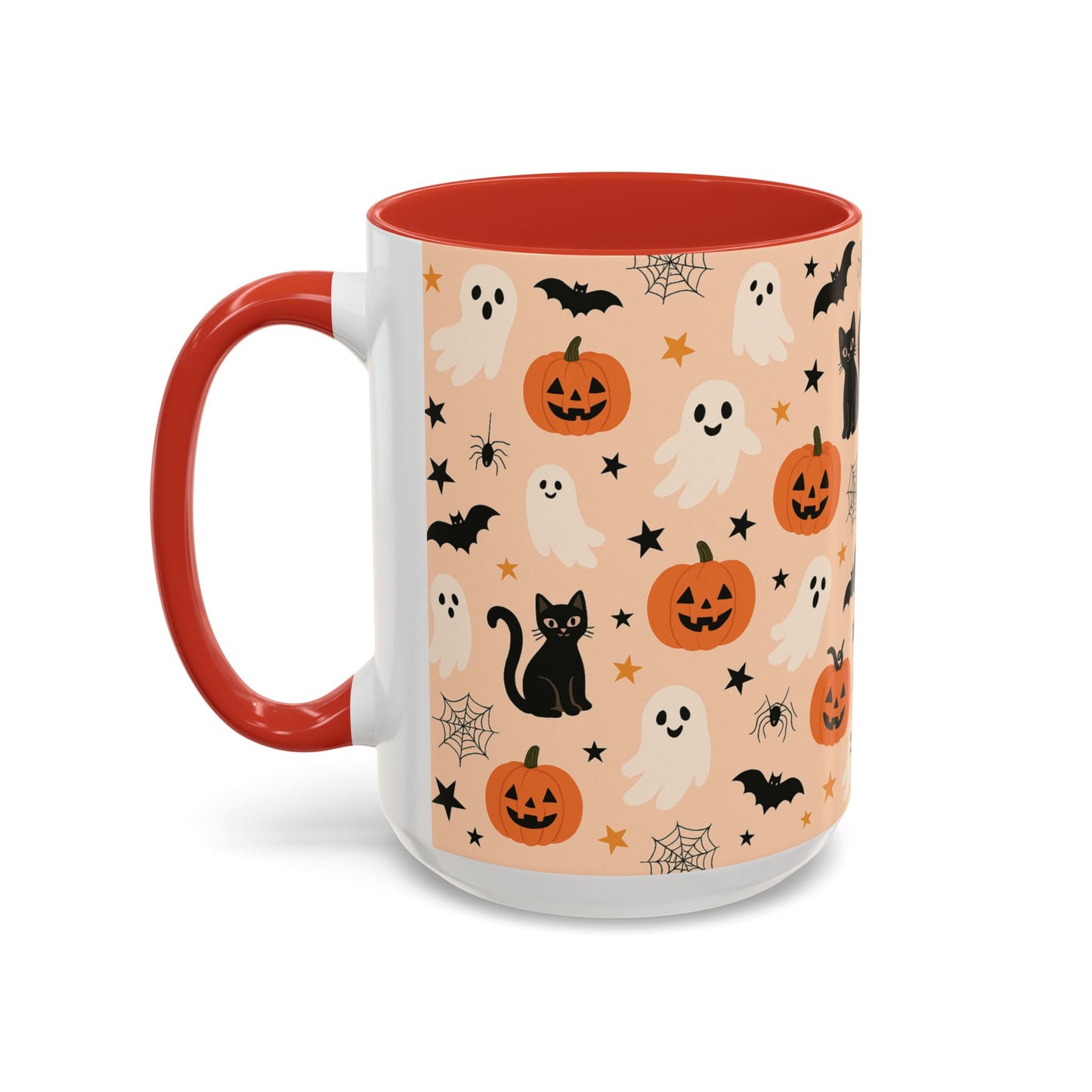 Halloween Color Accent Mug β Ghosts, Pumpkins & Black Cats, Fall Coffee Cup (11oz & 15oz) β Boutique Spooky Season Drinkware