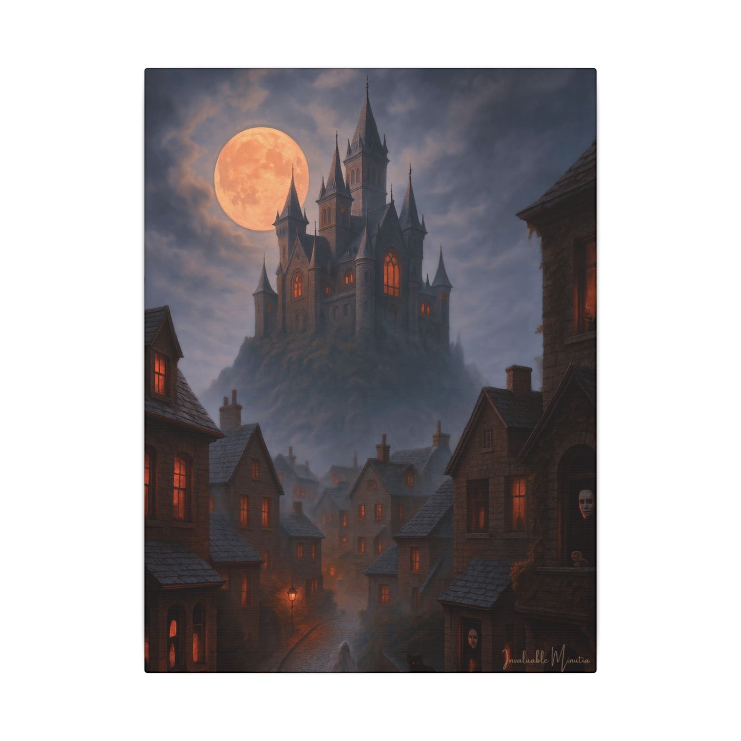 Haunted Hilltop Castle Canvas Print – Gothic Halloween Wall Art for Spooky Season Decor