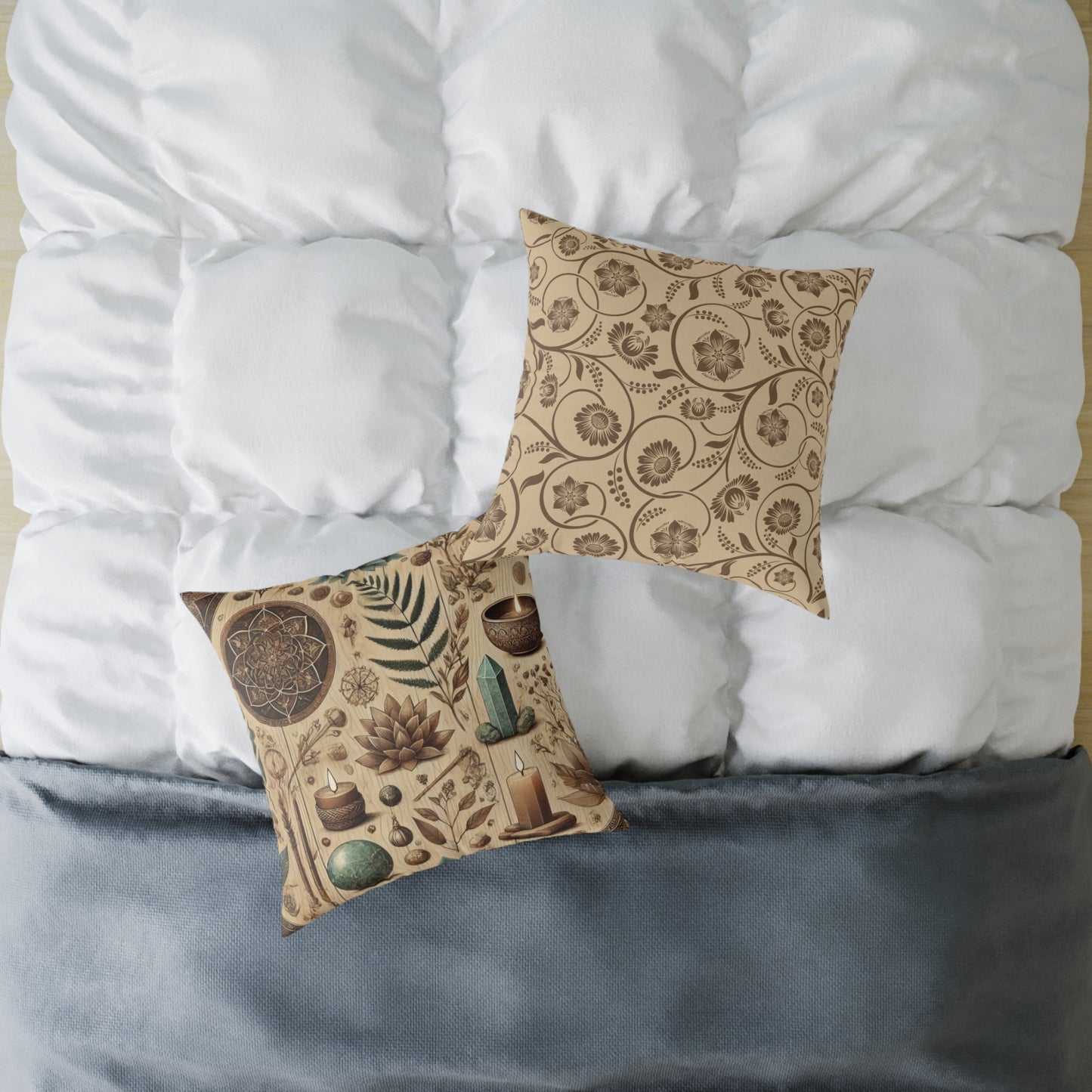 Earthy Witchy Botanical Square Poly Canvas Throw Pillow