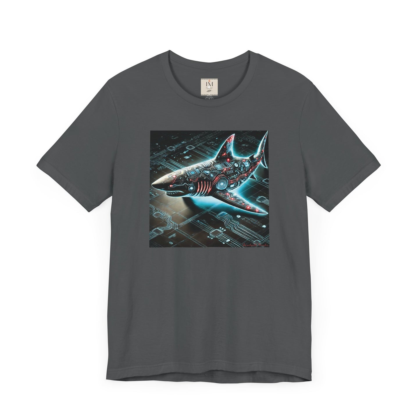Cyber Shark Unisex Jersey Tee - Futuristic Ocean Design Tech T-Shirt