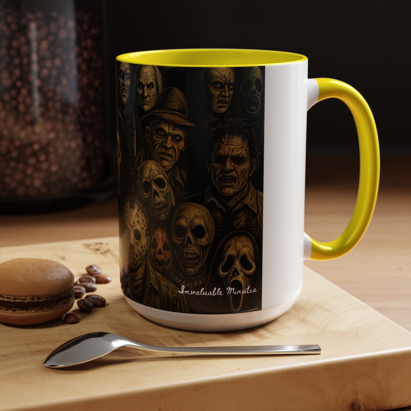 Horror Villain Collage Mug – 15oz & 11oz Ceramic Coffee Mug – Slasher Icons Halloween Gift – Goth Horrorcore Kitchen Decor