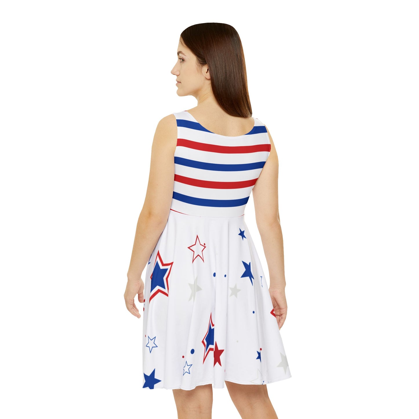Patriotic Women's Skater Dress, Fourth of July Dress, Summer Casual Dress, Star Print Dress, Festive Outfit, Holiday Fashion