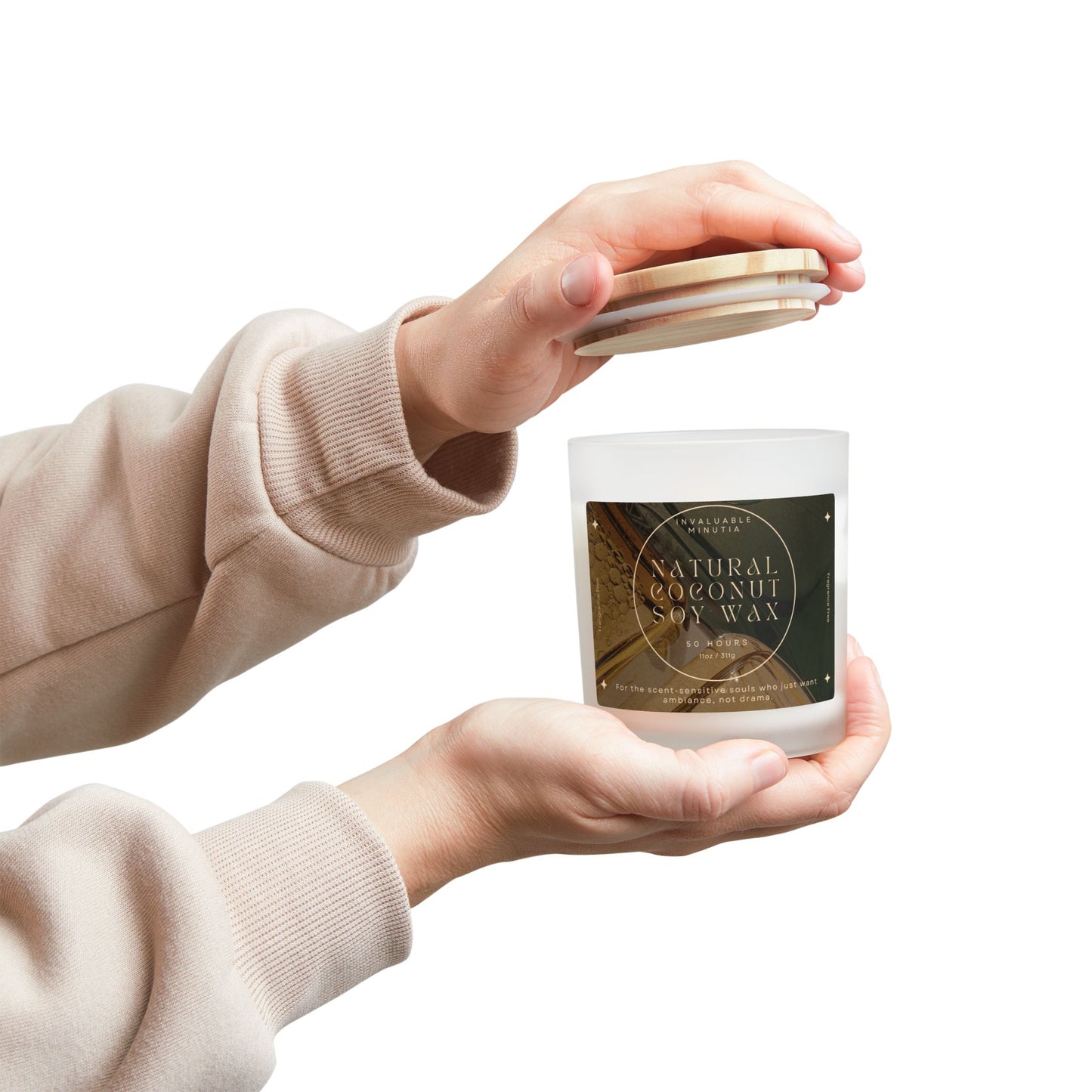 11oz Frosted Glass Natural Soy Wax Candle with Wooden Wick – Available in 9 Scents