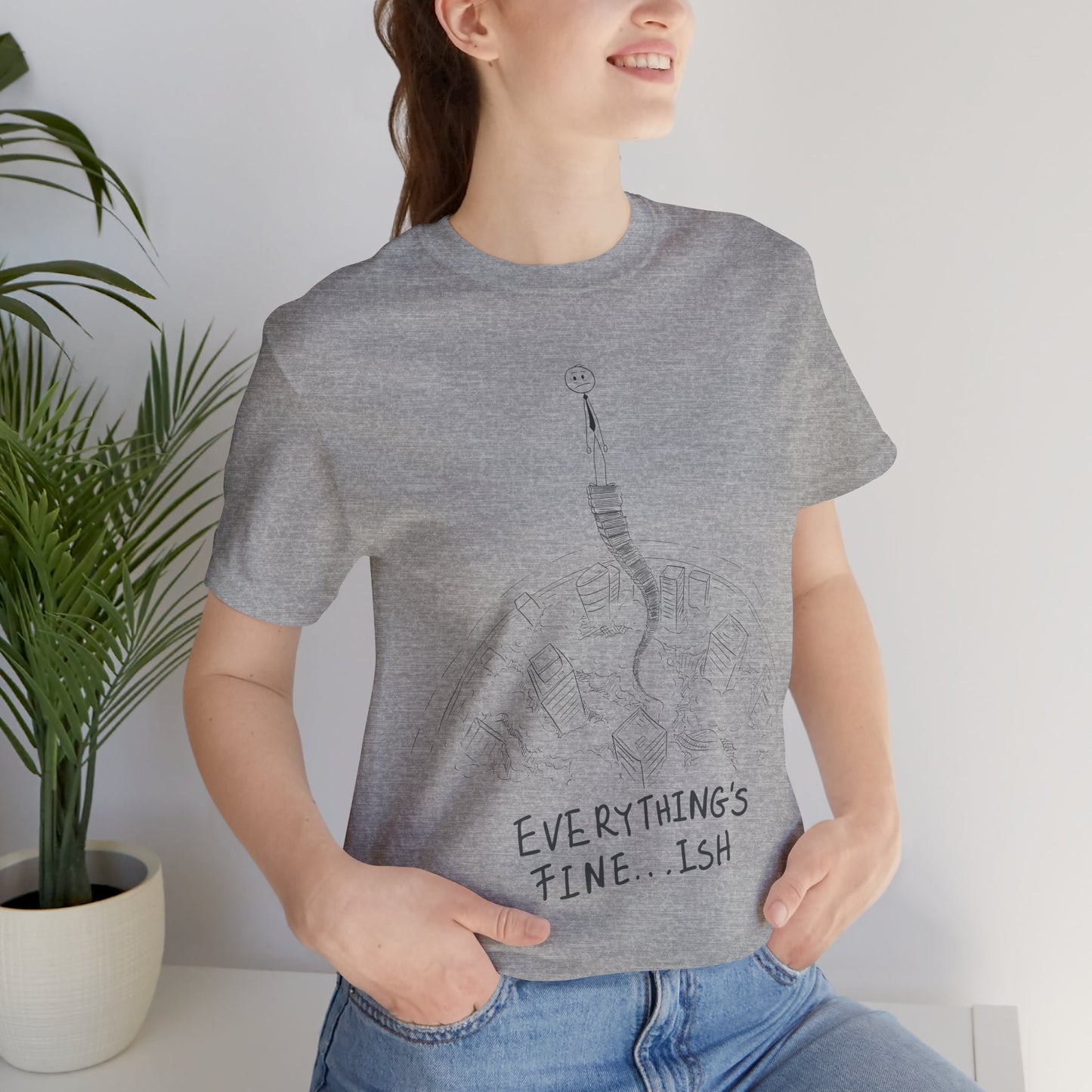 “Everything's Fine...Ish” Stick Figure Tee | Dark Humor Graphic Shirt | Bella+Canvas Unisex
