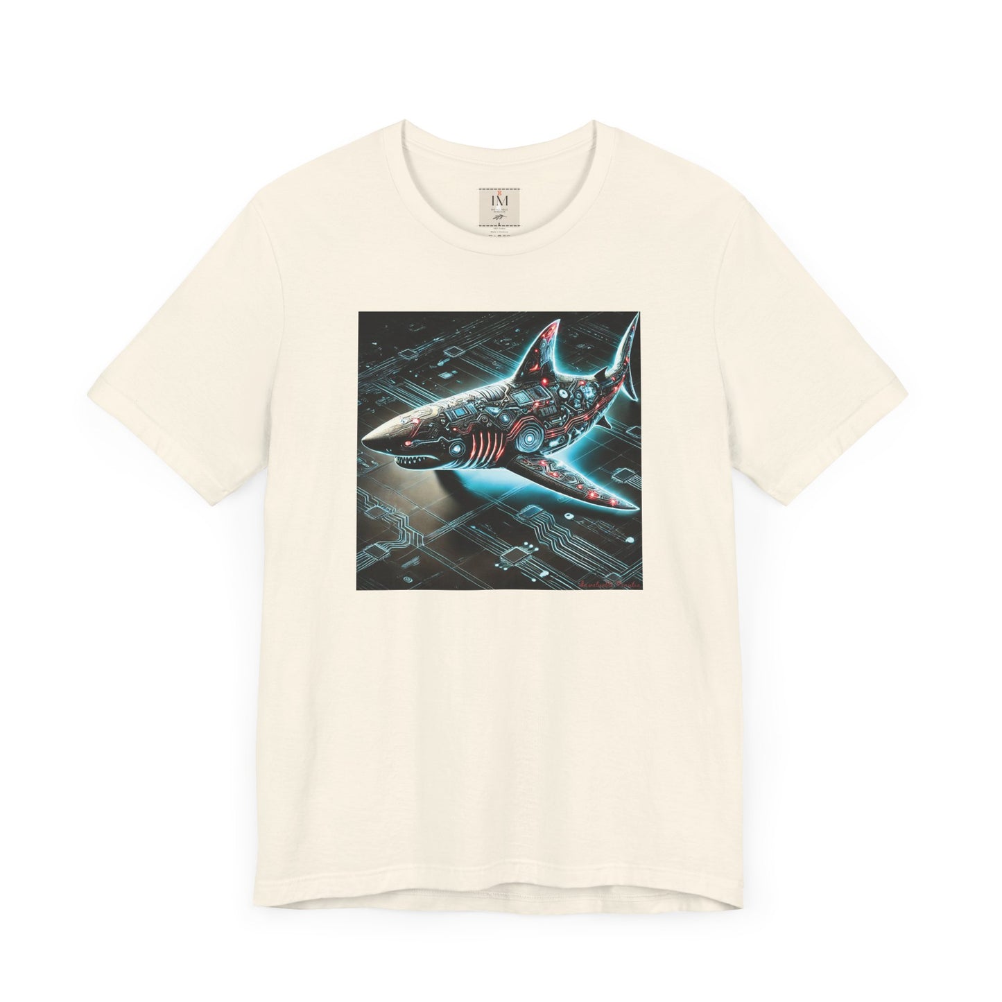Cyber Shark Unisex Jersey Tee - Futuristic Ocean Design Tech T-Shirt
