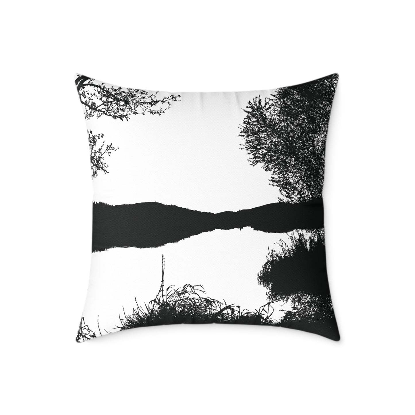 Stillwater Divide Silhouette Pillow β Liminal Lake Vibes for Moody Minimalists - Canvas Throw Pillow Home Decor