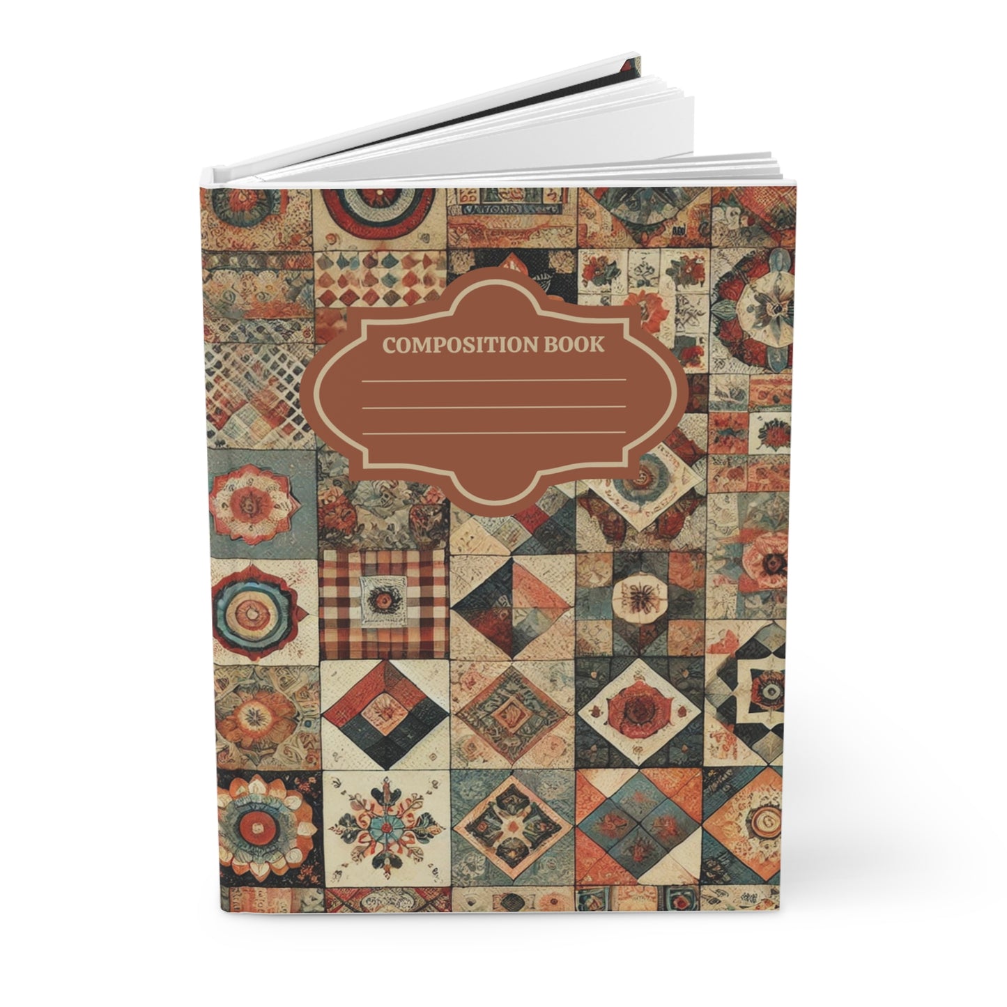 Vintage-Inspired Patterned Patchwork Quilt Composition Journal – Hardcover Journal