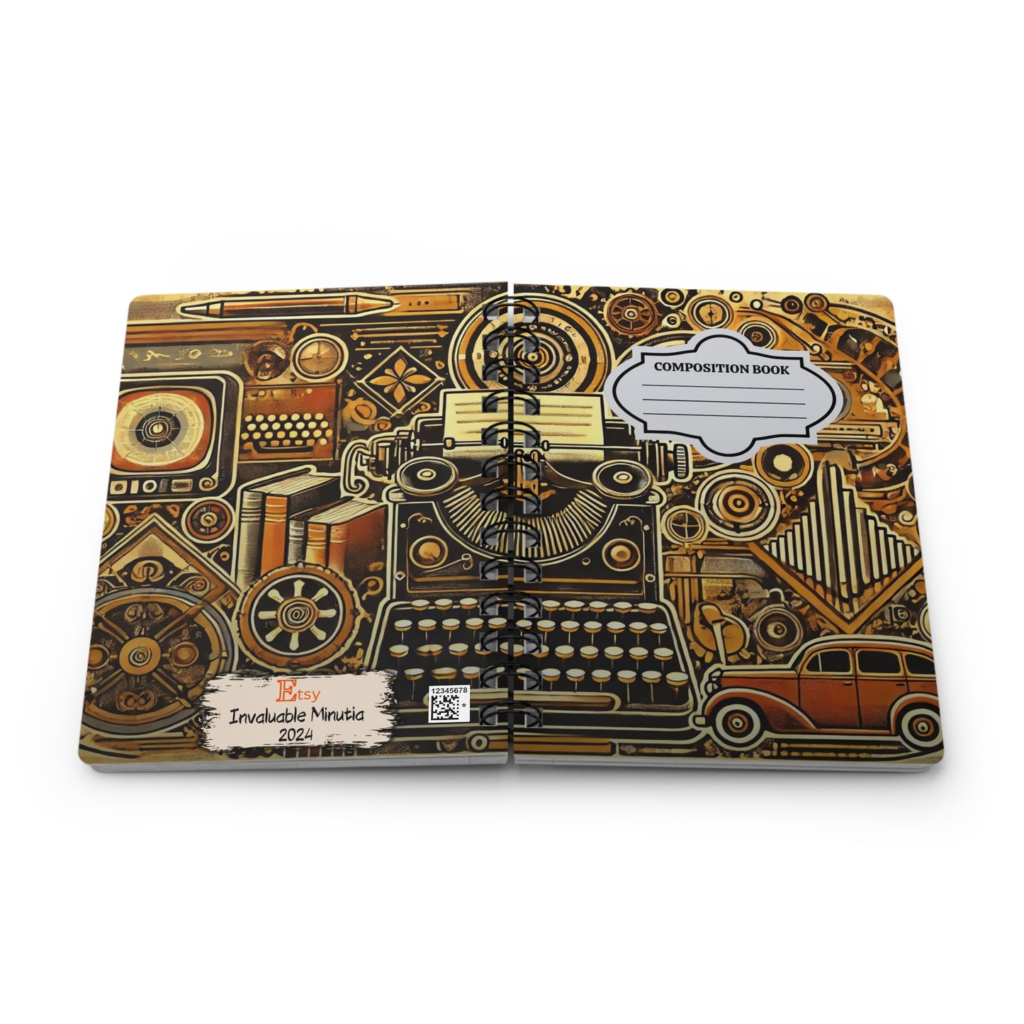 Spiral-Bound Journal – “Vintage Machinery” Steampunk Notebook Hardcover Journal