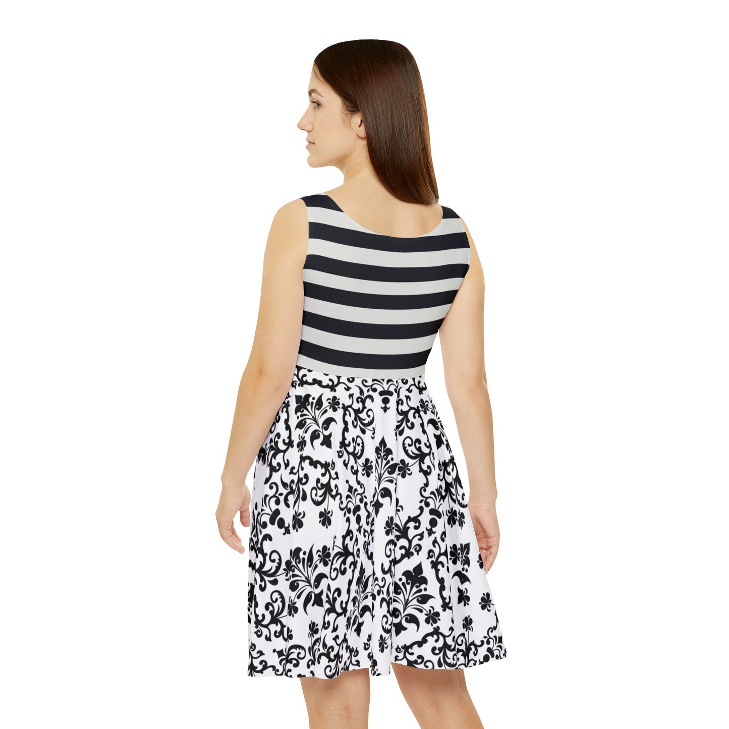 Bold Black & White Baroque Stripe Skater Dress – Retro Gothcore Summer Staple Skater Dress