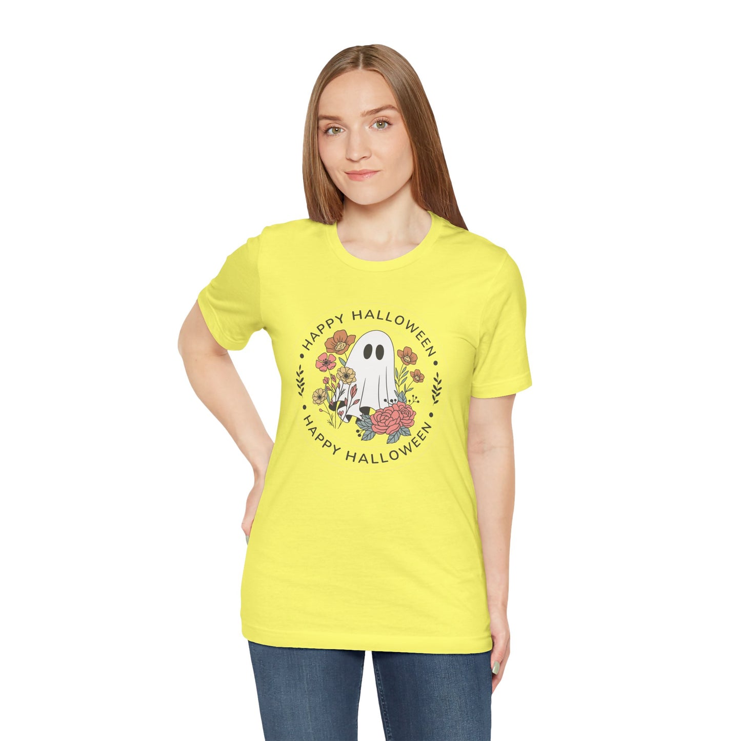 Happy Halloween Floral Ghost Tee – Bella+Canvas 3001