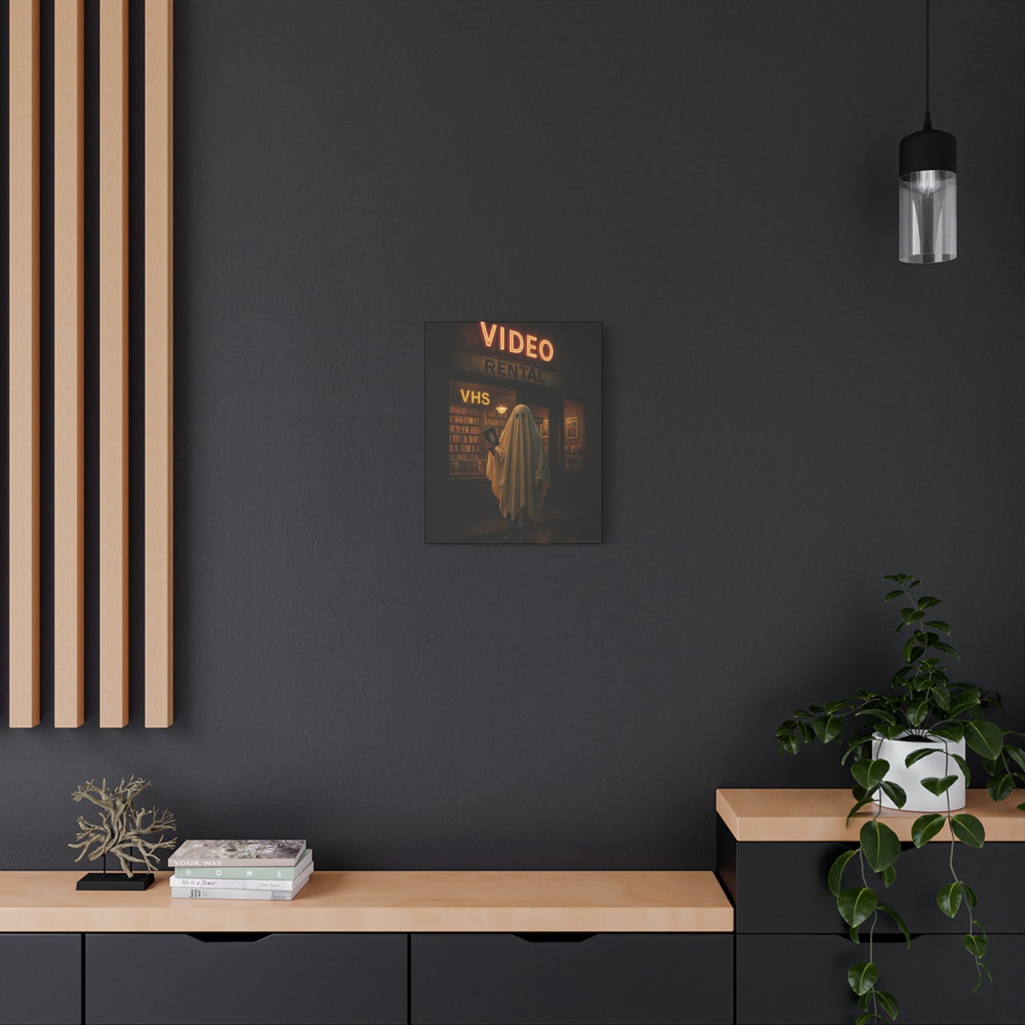 Retro Video Rental Ghost β VHS Nostalgia Matte Stretched Canvas Wall Art | 90s Spooky Decor