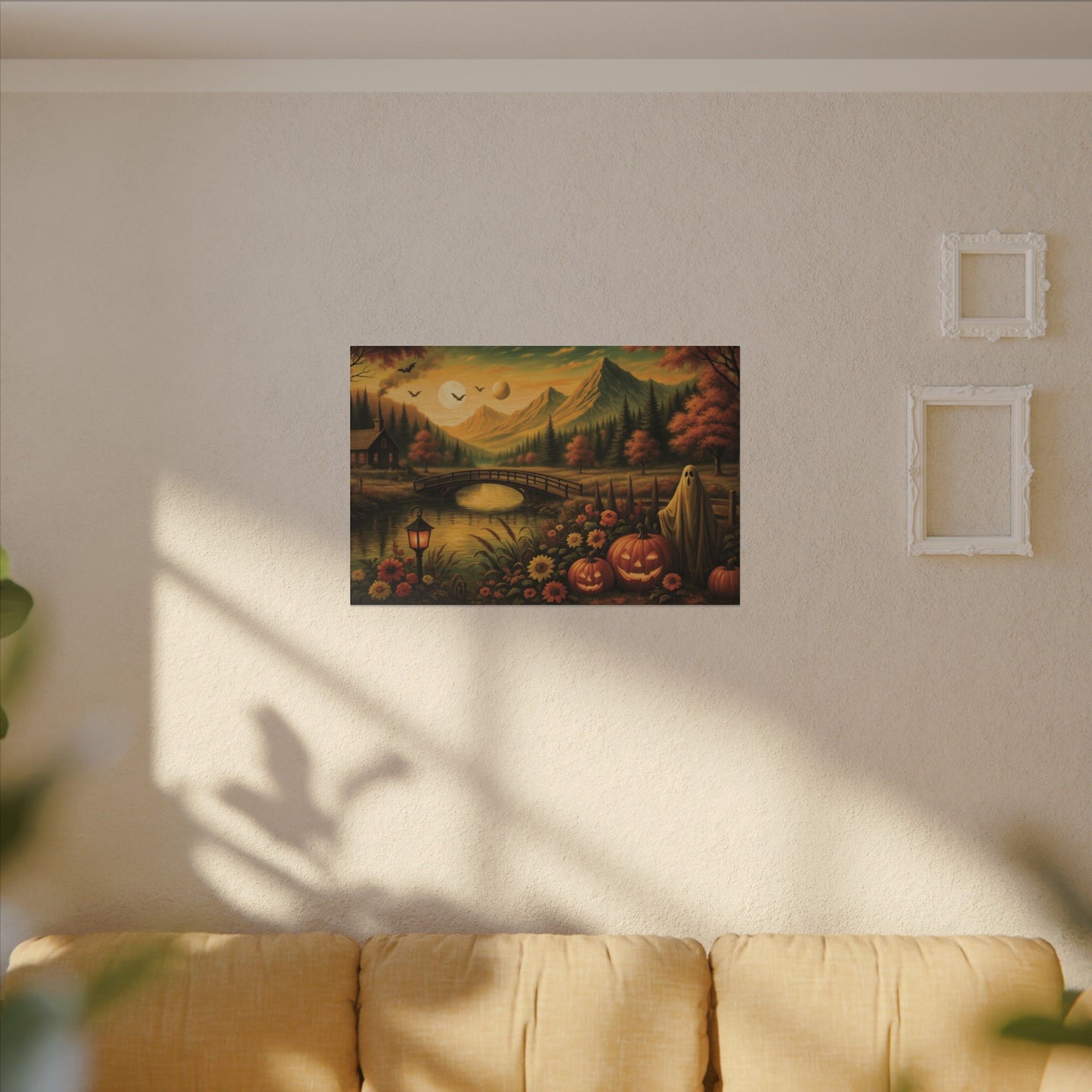 Ghost in the Garden – Autumn Halloween Landscape Canvas Print