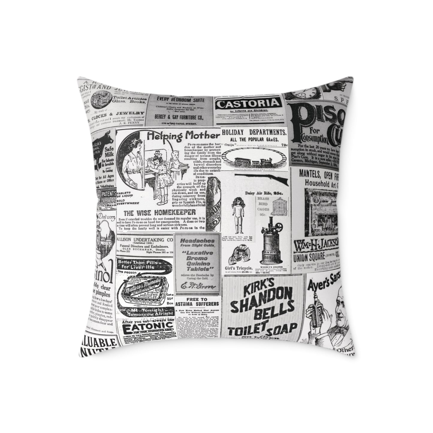 Occult Americana β 1800s Vintage Newspaper Ads Collage Art - Canvas Throw Pillow Version 2