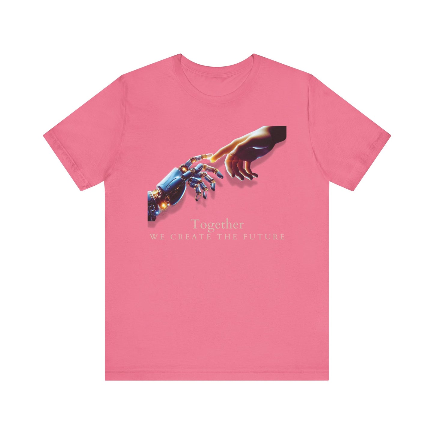 Robotic & Human Hand Touching Jersey Tee - "Together We Create the Future" - Inspirational T-Shirt - Soft, Comfortable Graphic Tee