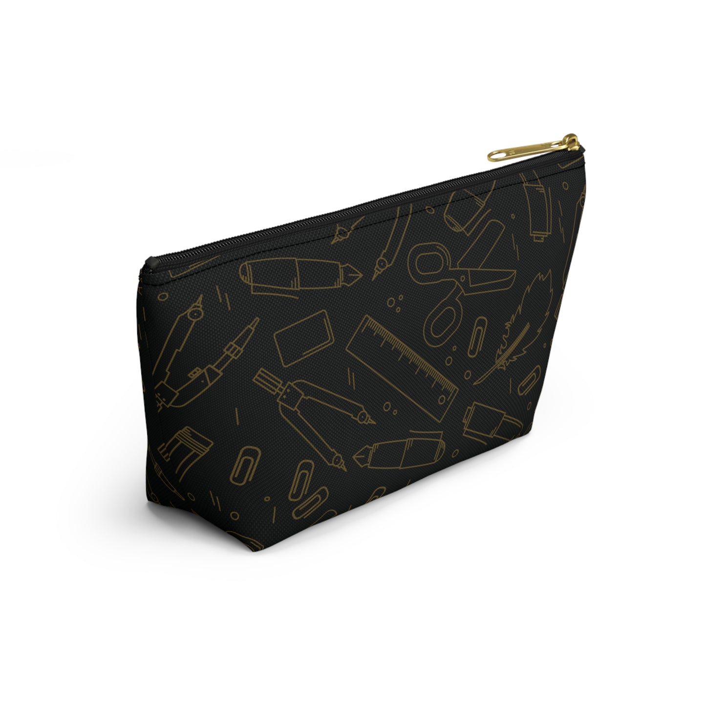 Black & Gold Artist Sketch T-Bottom Pouch • Stylish Pencil Case or Makeup Bag • Small or Large Sizes