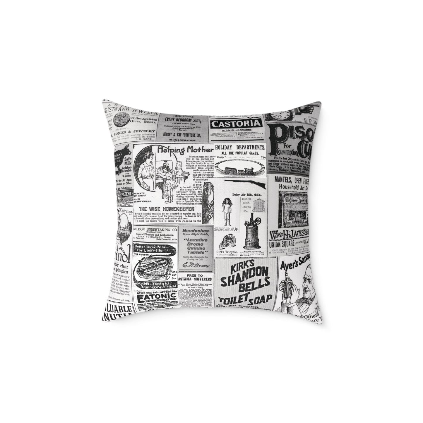 Occult Americana β 1800s Vintage Newspaper Ads Collage Art - Canvas Throw Pillow Version 2