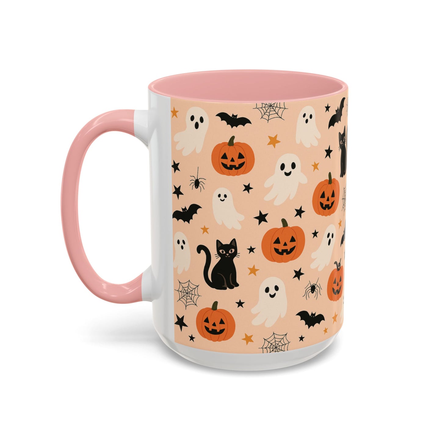 Halloween Color Accent Mug β Ghosts, Pumpkins & Black Cats, Fall Coffee Cup (11oz & 15oz) β Boutique Spooky Season Drinkware