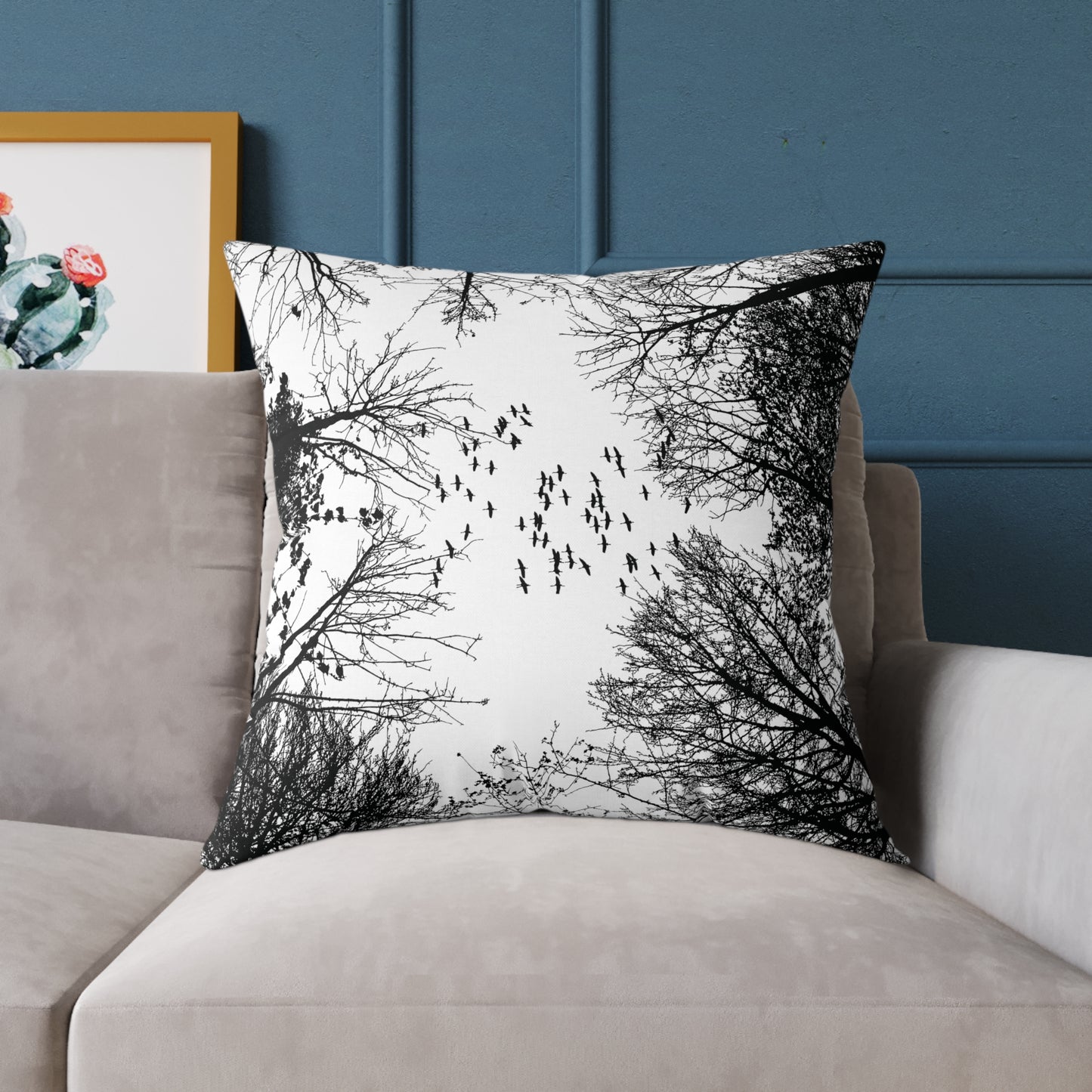 Look Up β Birds in Flight Tree Tops Silhouette Throw Pillow for Dreamers & Forestcore Souls - Canvas Throw Pillow Decor
