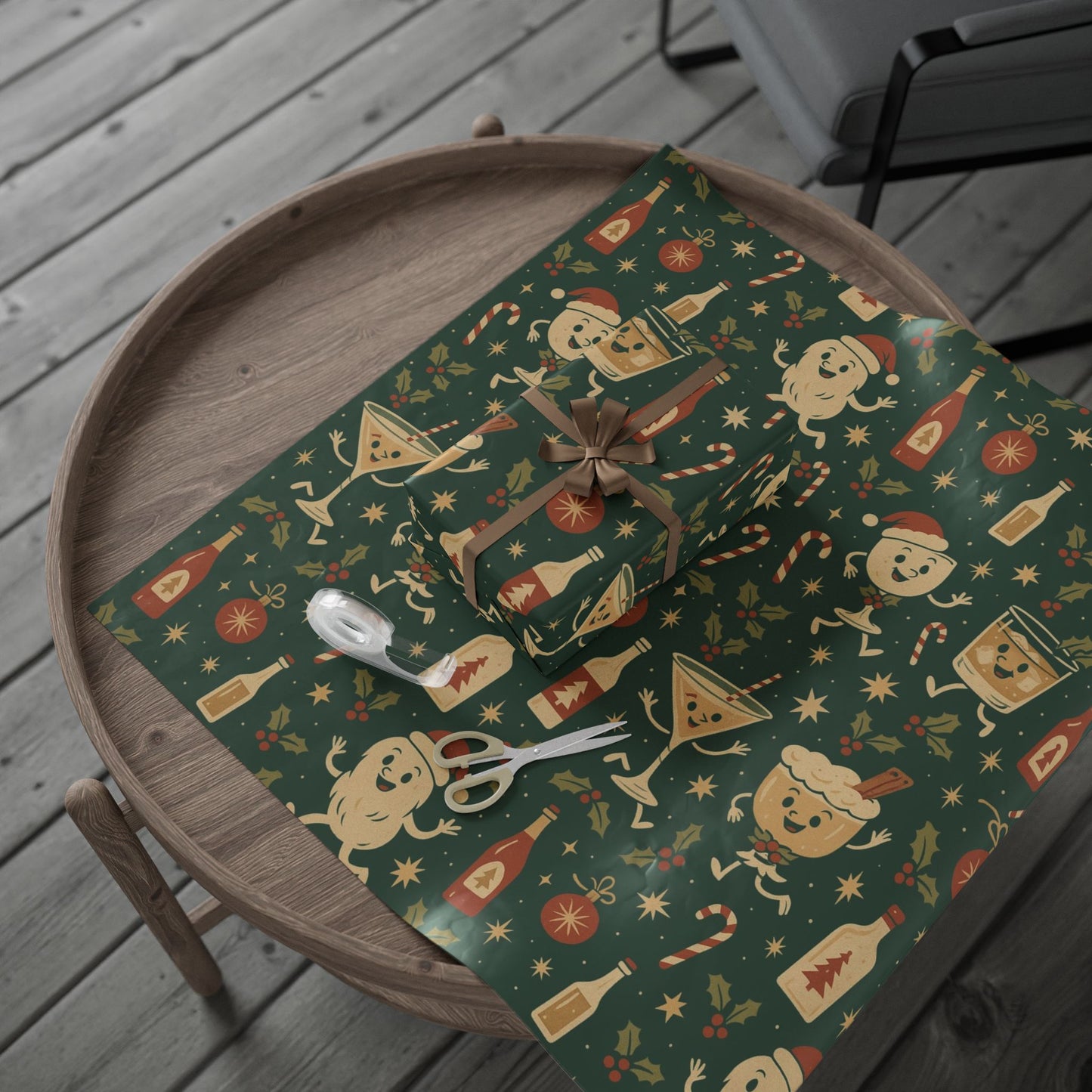 Vintage Holiday Drinks – Luxury Wrapping Paper, Retro Bar-Cart Gift Wrap, 30" Roll (Matte/Gloss)
