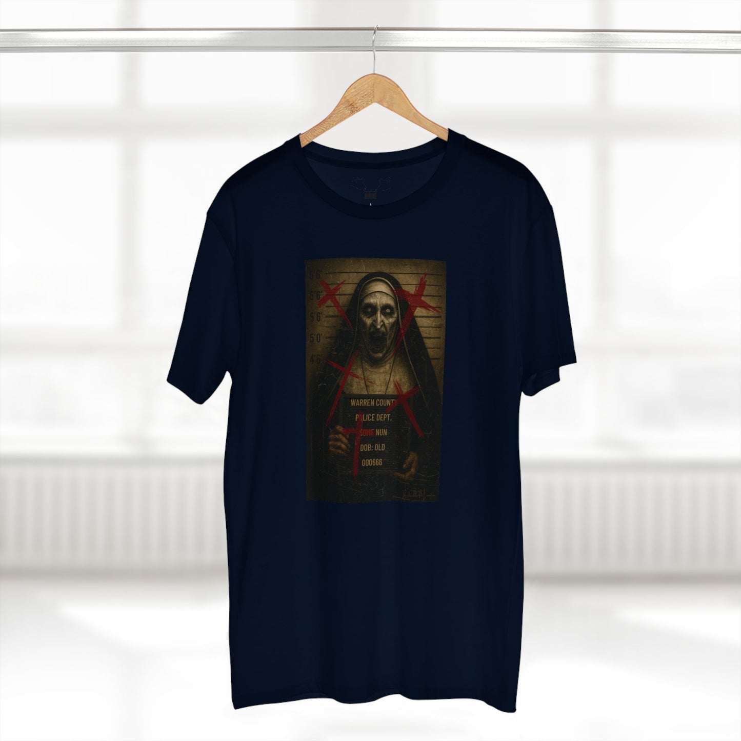 Possessed Nun Mugshot T-Shirt β Premium AS Colour 5001 Horrorcore Tee