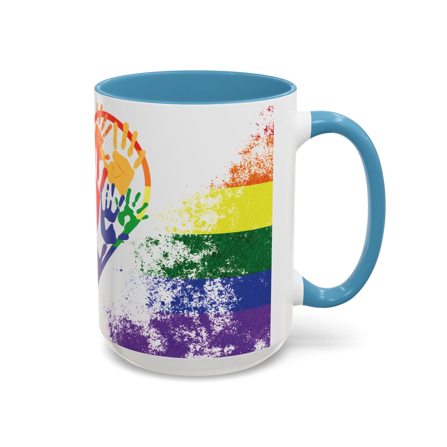 Handprint Heart Pride Mug | Rainbow Splash Ceramic Cup | 11oz & 15oz