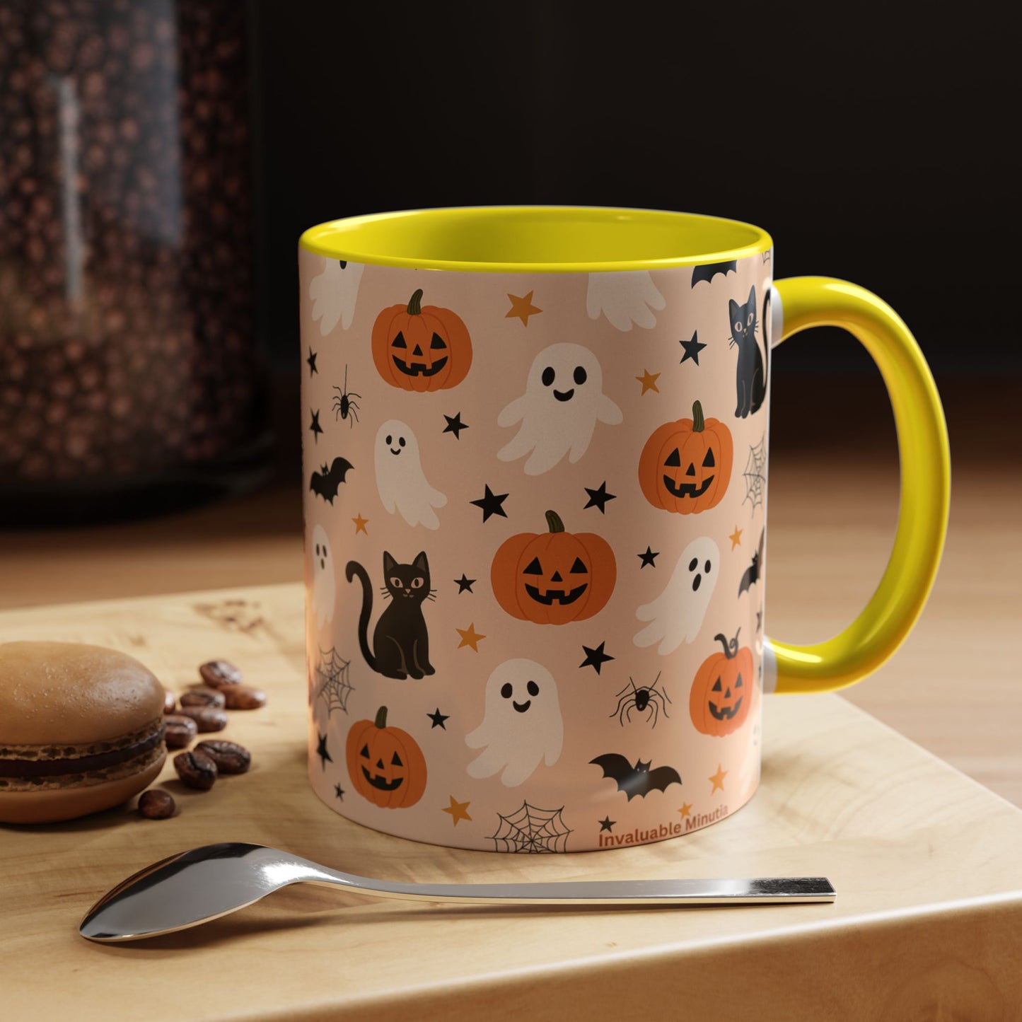 Halloween Color Accent Mug β Ghosts, Pumpkins & Black Cats, Fall Coffee Cup (11oz & 15oz) β Boutique Spooky Season Drinkware
