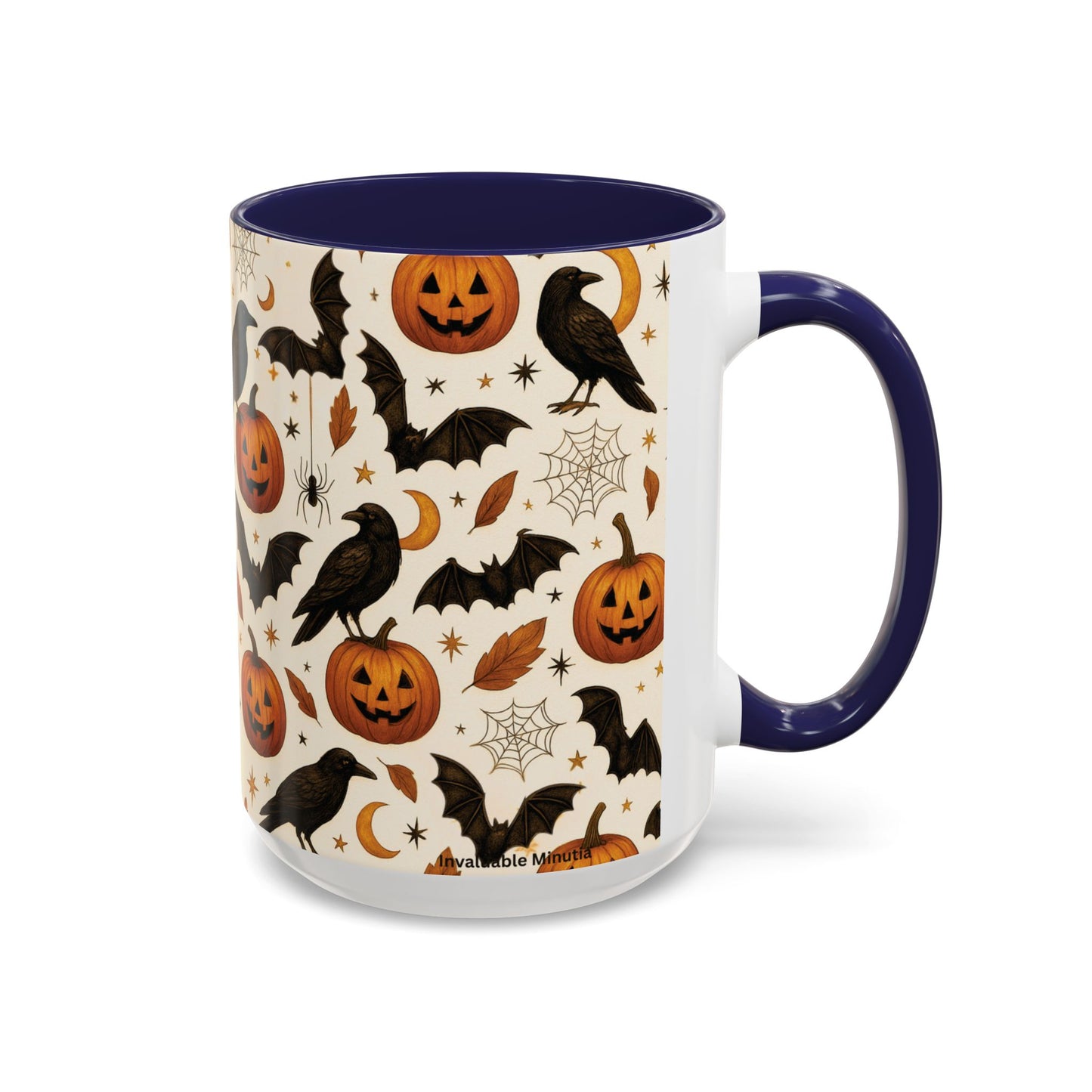 Halloween Raven & Pumpkin Color Accent Mug β Gothic Crow, Bats & Jack-oβ-Lantern Coffee Cup (11oz & 15oz) β Spooky Autumn Drinkware
