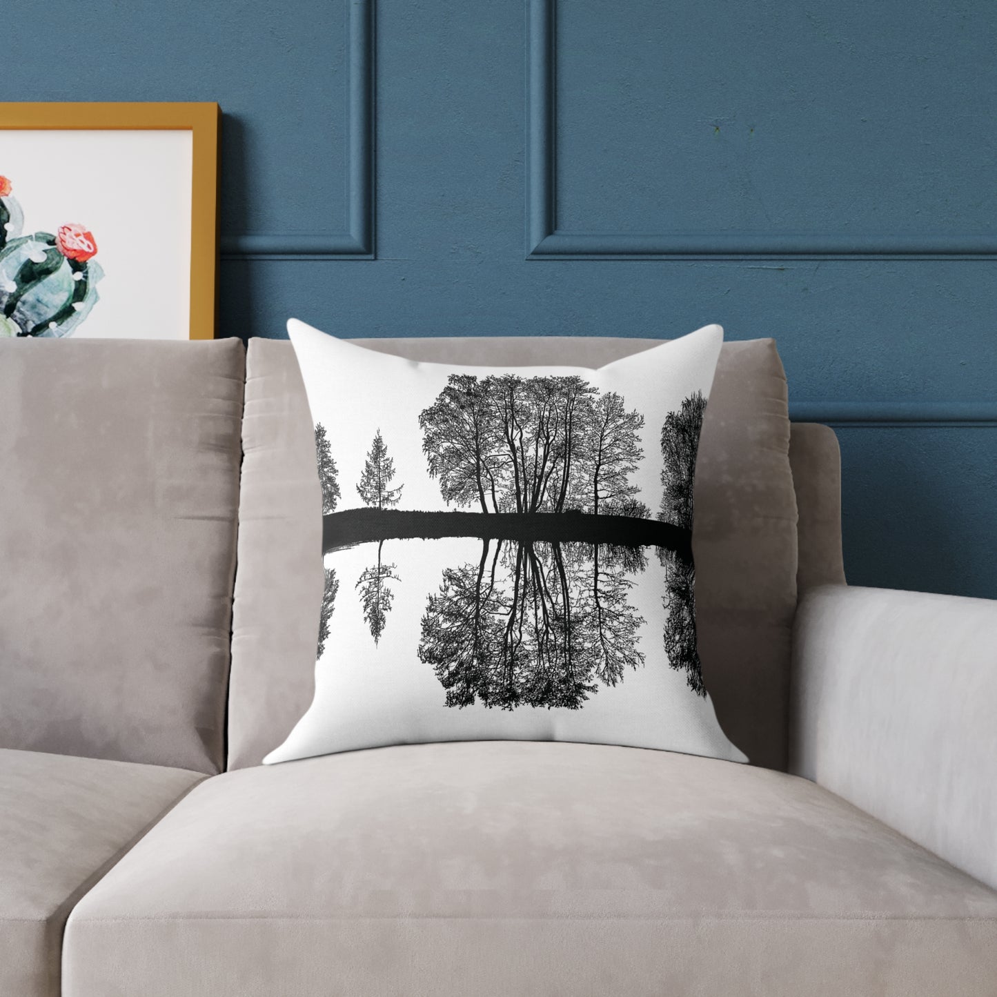 Reflection Forest Silhouette Tree Throw Pillow β Photo Silhouette Landscape Accent for Liminal Souls - Canvas Throw Pillow