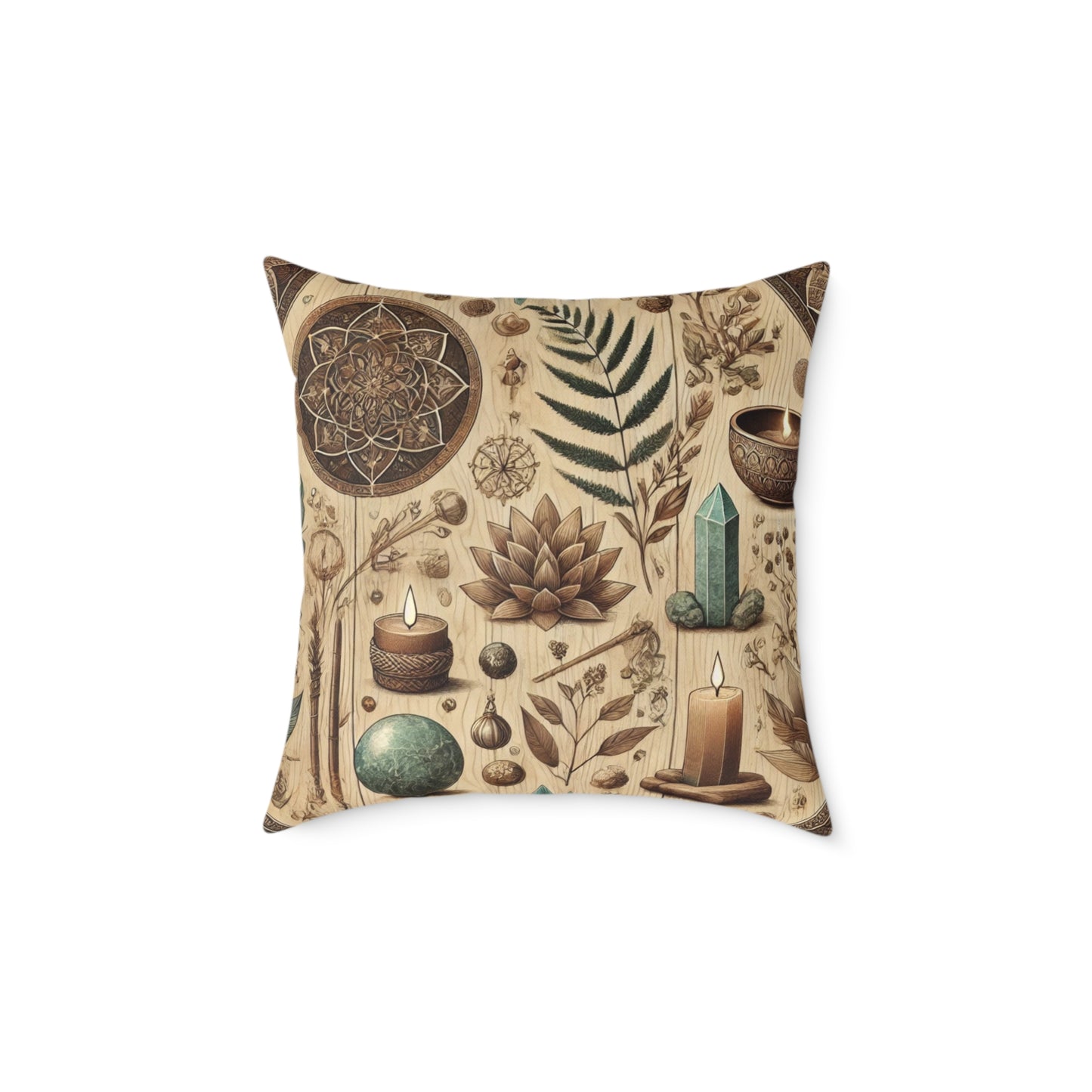 Earthy Witchy Botanical Square Poly Canvas Throw Pillow