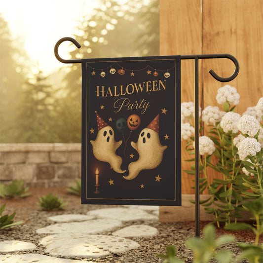 Halloween Party Garden Flag – Vintage Ghosts, Balloons & Party Hats | Outdoor Halloween Yard Decor