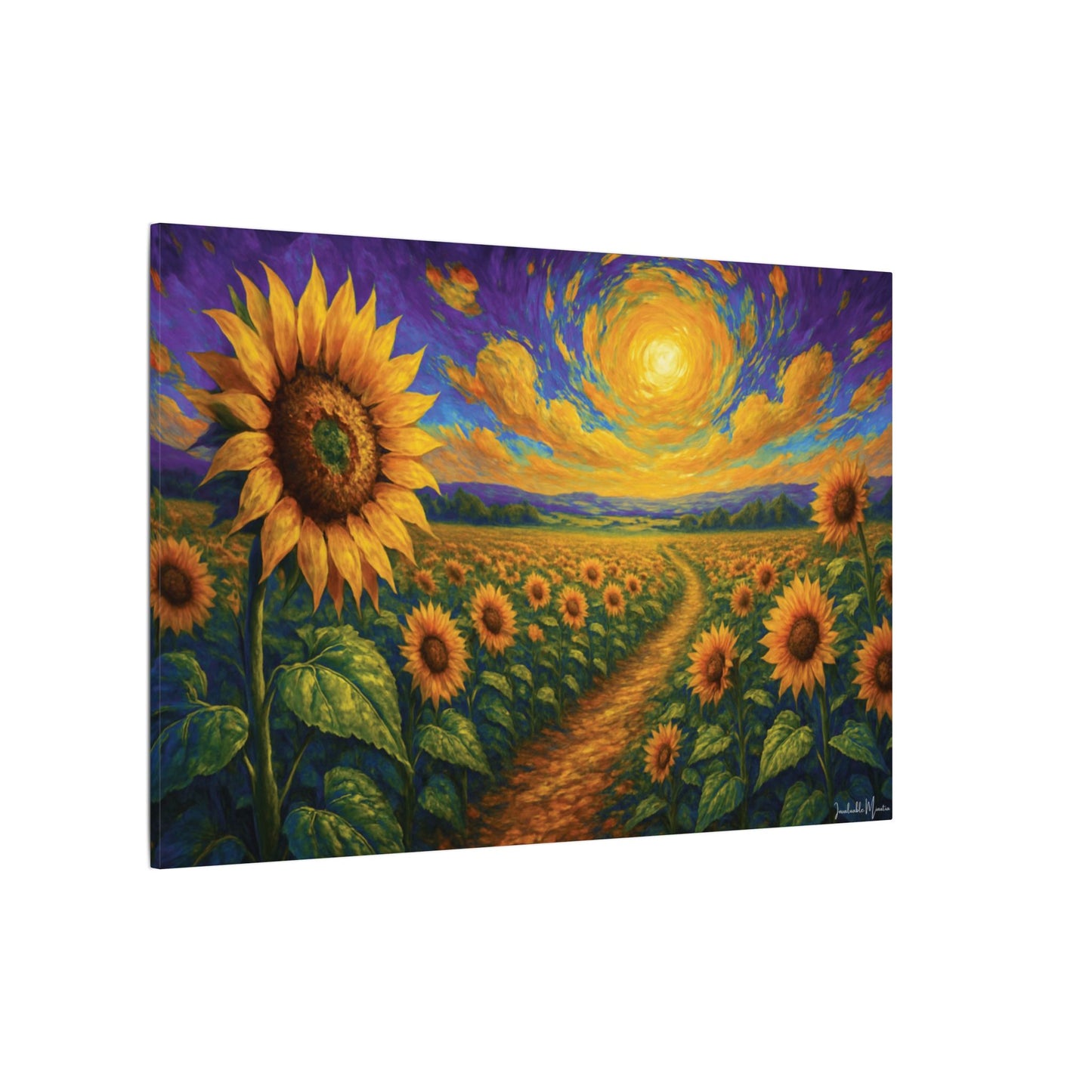Sunflower Field Canvas Wall Art β Vibrant Golden Blooms, Van Gogh Inspired Sky, Horizontal Landscape Print