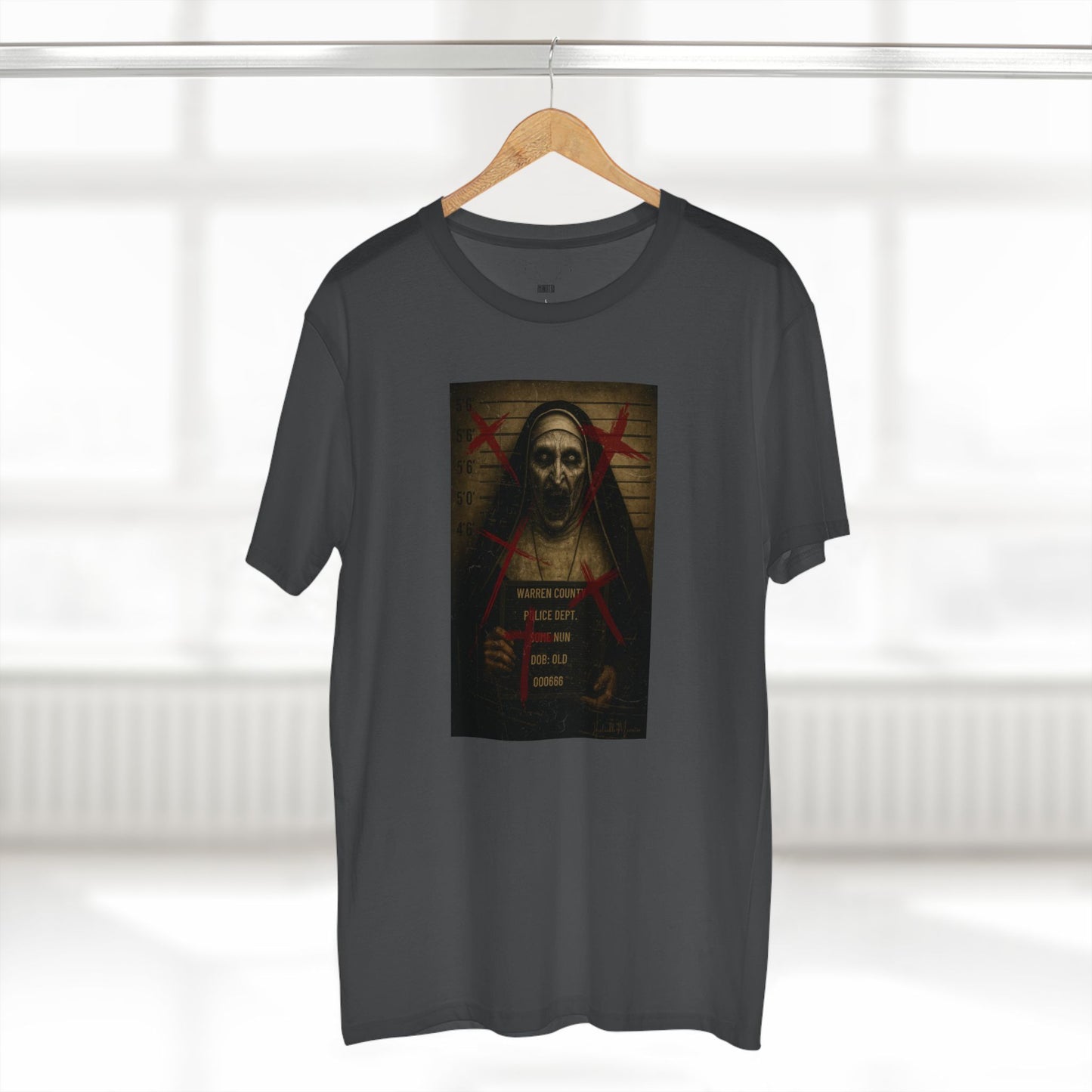 Possessed Nun Mugshot T-Shirt β Premium AS Colour 5001 Horrorcore Tee